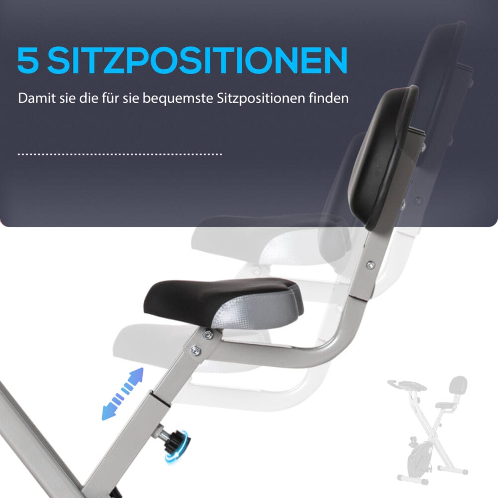 Höhenverstellbarer F-Bike Heimtrainer mit Magnetwiderstand.
