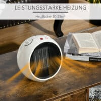 Ein kompakter Heizlüfter und Heizgerät in Weiss-Schwarz mit 1500W Leistung.