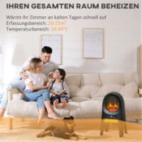 Ein schwarzer Heizlüfter und Heizgerät mit 2000W Leistung und LED-Flammen.