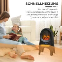 Ein schwarzer Heizlüfter und Heizgerät mit 2000W Leistung und LED-Flammen.