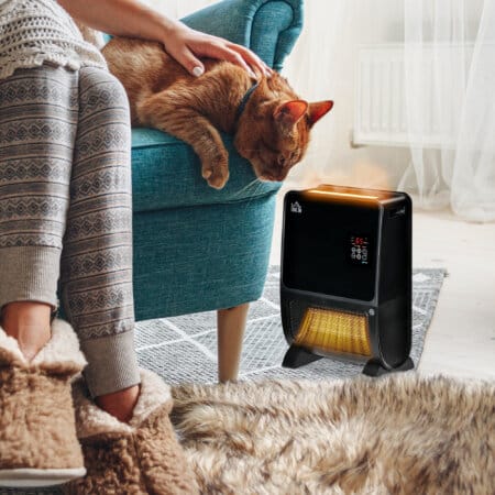 Eine 2-in-1 Heizlüfter und Ventilatorheizung mit 2000W Leistung, Timer und Fernbedienung.