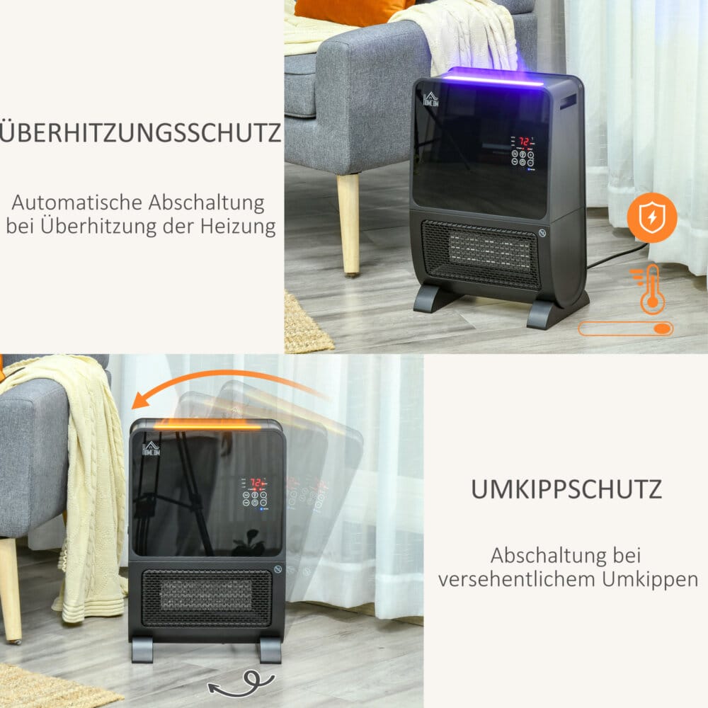 Eine 2-in-1 Heizlüfter und Ventilatorheizung mit 2000W Leistung, Timer und Fernbedienung.