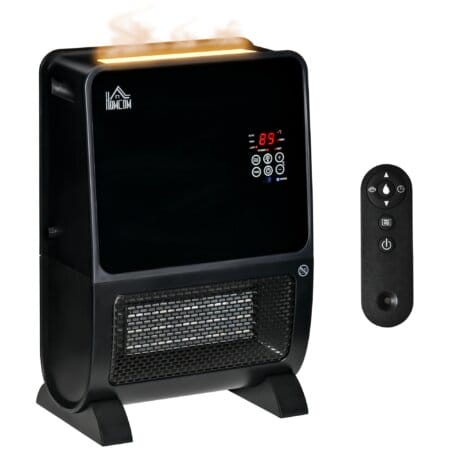 Eine 2-in-1 Heizlüfter und Ventilatorheizung mit 2000W Leistung, Timer und Fernbedienung.
