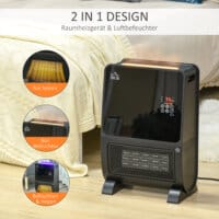 Eine 2-in-1 Heizlüfter und Ventilatorheizung mit 2000W Leistung, Timer und Fernbedienung.