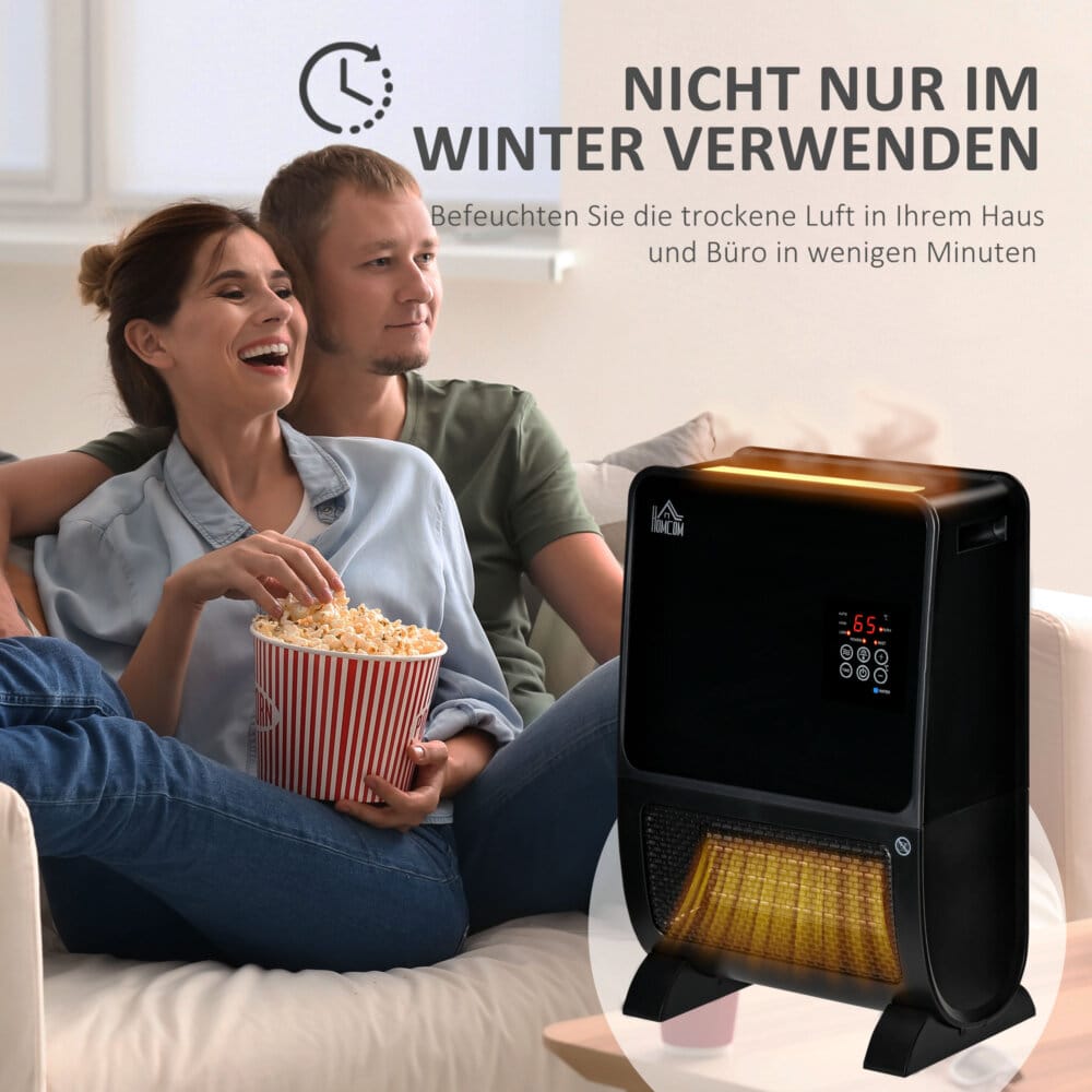 Eine 2-in-1 Heizlüfter und Ventilatorheizung mit 2000W Leistung, Timer und Fernbedienung.