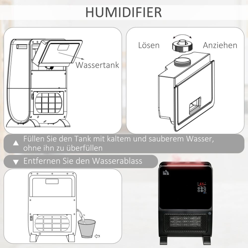 Eine 2-in-1 Heizlüfter und Ventilatorheizung mit 2000W Leistung, Timer und Fernbedienung.