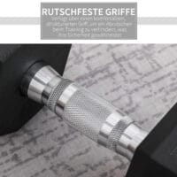 Schwarze Hexagon Kurzhantel 125kg aus Gusseisen mit Gummiüberzug, rutschfest und bodenschonend für Krafttraining.