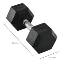 Schwarze Hexagon Kurzhantel 125kg aus Gusseisen mit Gummiüberzug, rutschfest und bodenschonend für Krafttraining.