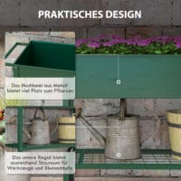 Hochbeet 109x44x80 cm aus Metall mit Rädern, Farbe Grün.