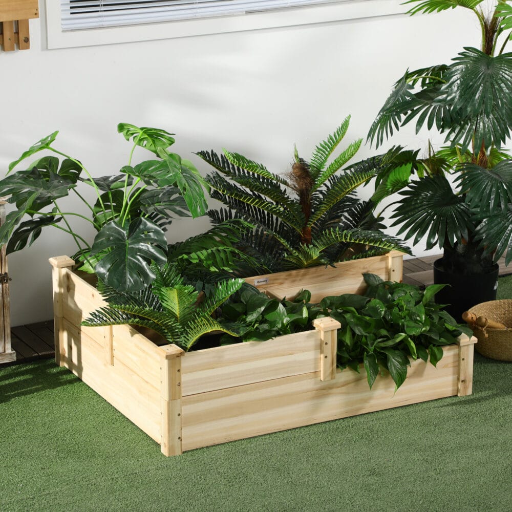 Hochbeet 3-stufig aus Tannenholz, ideal für Garten & Balkon, Naturfarbe.