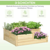 Hochbeet 3-stufig aus Tannenholz, ideal für Garten & Balkon, Naturfarbe.