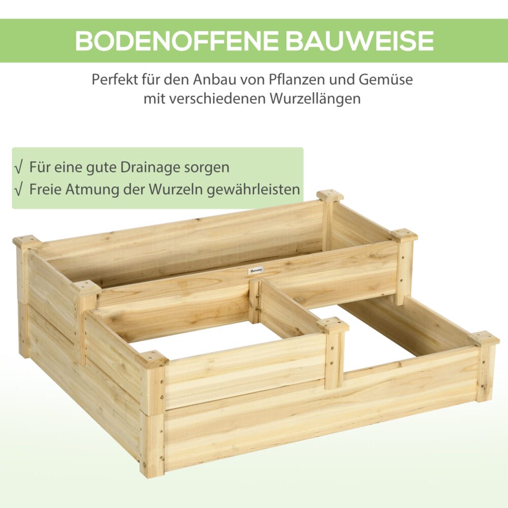 Hochbeet 3-stufig aus Tannenholz, ideal für Garten & Balkon, Naturfarbe.