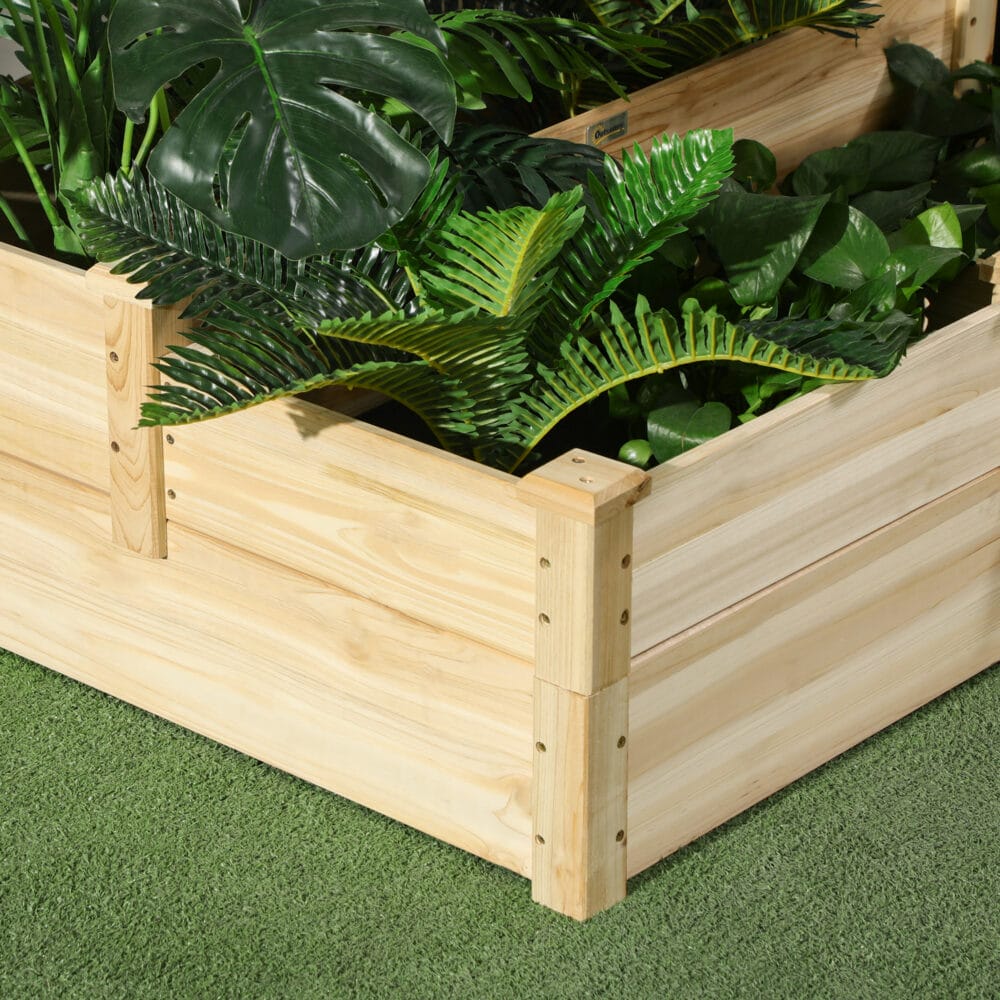Hochbeet 3-stufig aus Tannenholz, ideal für Garten & Balkon, Naturfarbe.