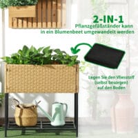 Hochbeet 70x30x72 cm mit Ablage aus Poly-Rattan, ideal für Garten, Farbe Sandfarben.