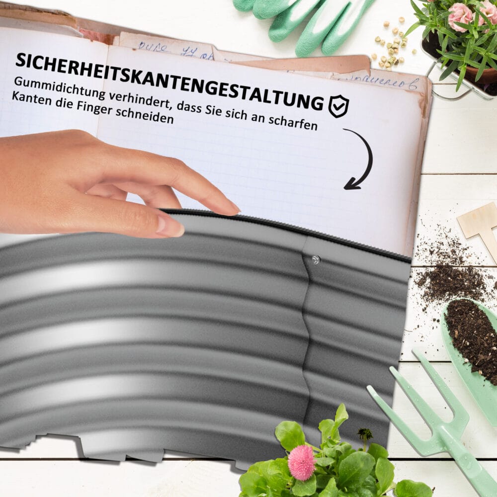 Hochbeet aus Metall mit offenem Boden, 105x62x30 cm, Farbe Silber.