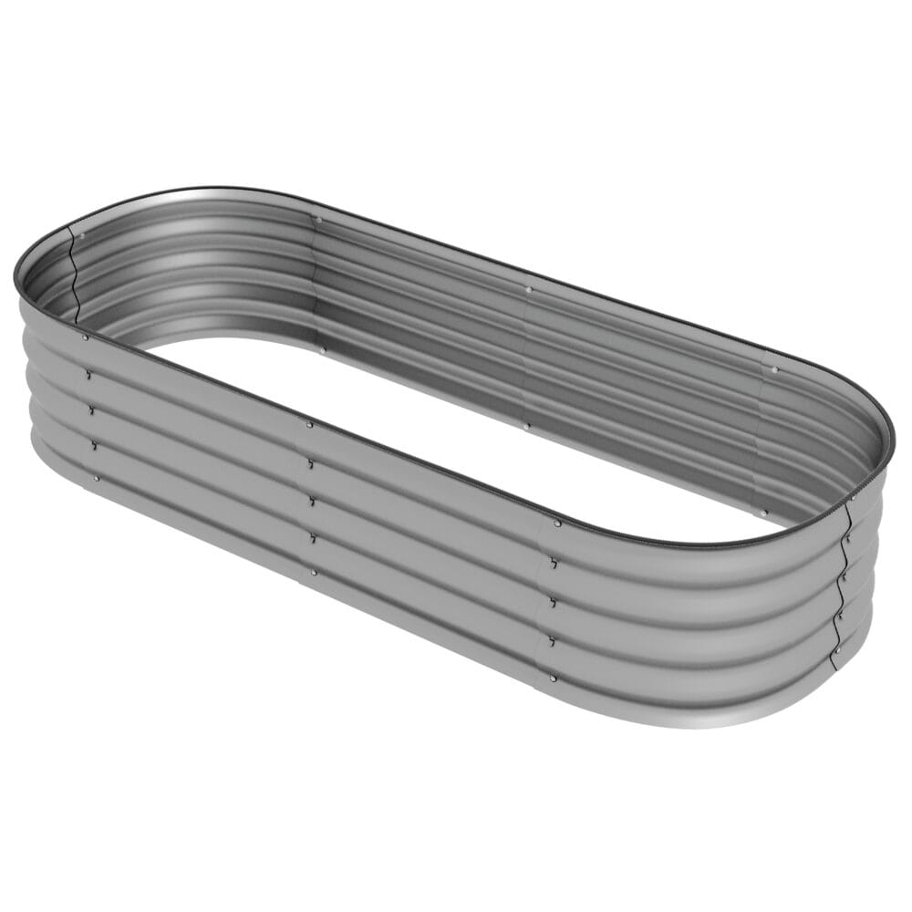 Hochbeet aus Metall mit offenem Boden, 150x62x30 cm, Farbe Silber.