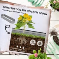 Hochbeet aus Metall mit offenem Boden, 150x62x30 cm, Farbe Silber.
