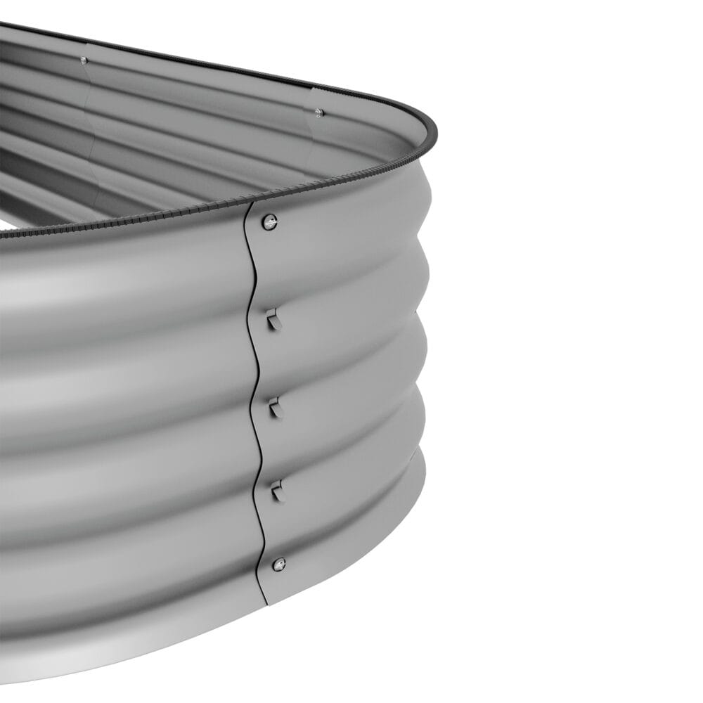 Hochbeet aus Metall mit offenem Boden, 150x62x30 cm, Farbe Silber.