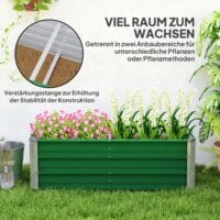 Hochbeet aus Stahl 125x47x40 cm mit Gartenhandschuhen, Farbe Grün.