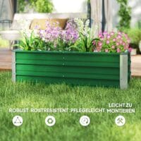 Hochbeet aus Stahl 125x47x40 cm mit Gartenhandschuhen, Farbe Grün.