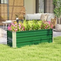 Hochbeet aus Stahl 125x47x40 cm mit Gartenhandschuhen, Farbe Grün.