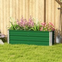 Hochbeet aus Stahl 125x47x40 cm mit Gartenhandschuhen, Farbe Grün.