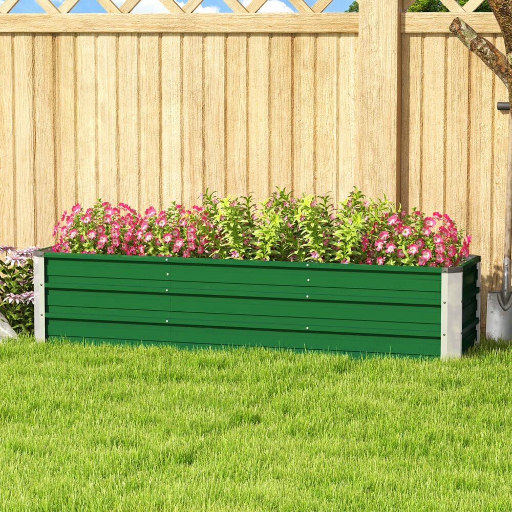 Hochbeet aus Stahl 183x47x40 cm mit Gartenhandschuhen, Farbe Grün.