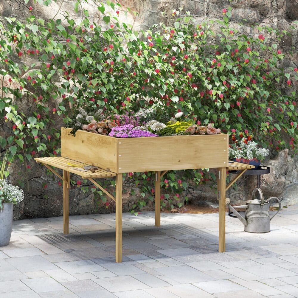 Hochbeet klappbar, 122x91.5x89 cm, aus Naturholz für Garten oder Terrasse.