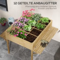 Hochbeet klappbar, 122x91.5x89 cm, aus Naturholz für Garten oder Terrasse.