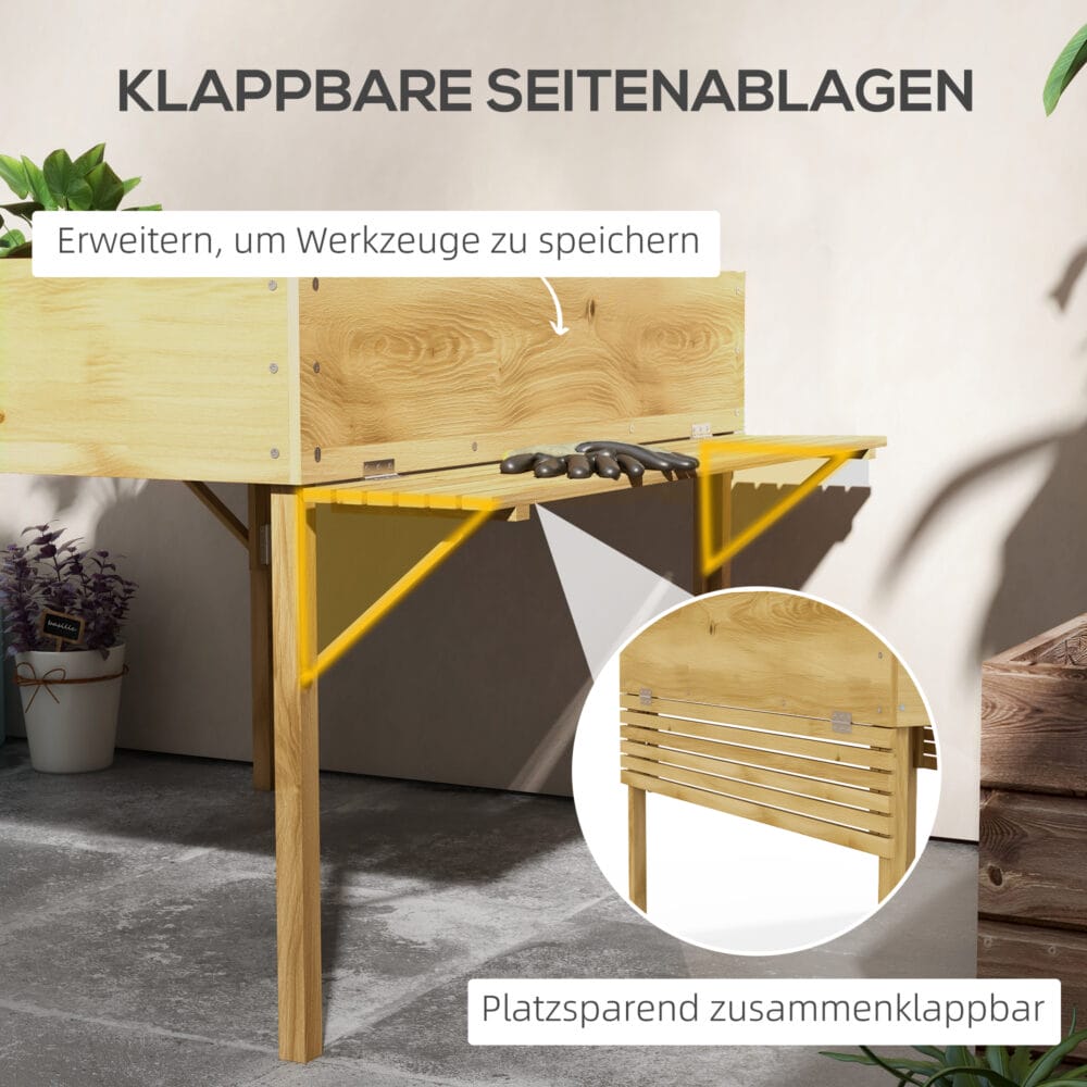 Hochbeet klappbar, 122x91.5x89 cm, aus Naturholz für Garten oder Terrasse.