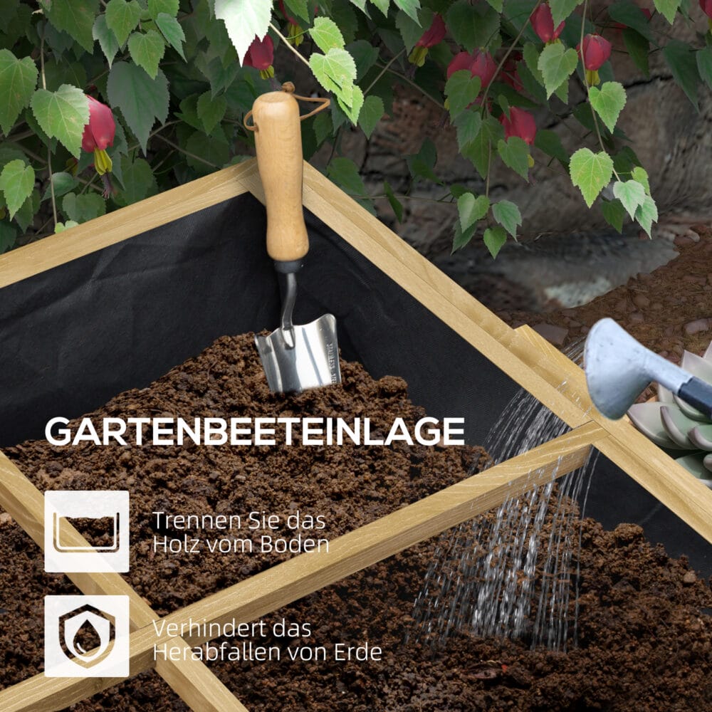 Hochbeet klappbar, 122x91.5x89 cm, aus Naturholz für Garten oder Terrasse.