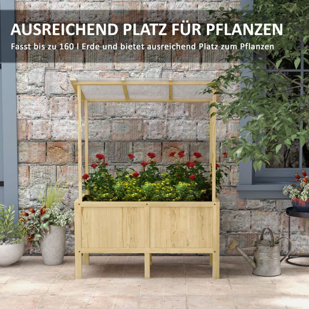 Hochbeet mit Deckel aus Holz für Terrasse oder Garten, 110x60x152 cm, Natur.