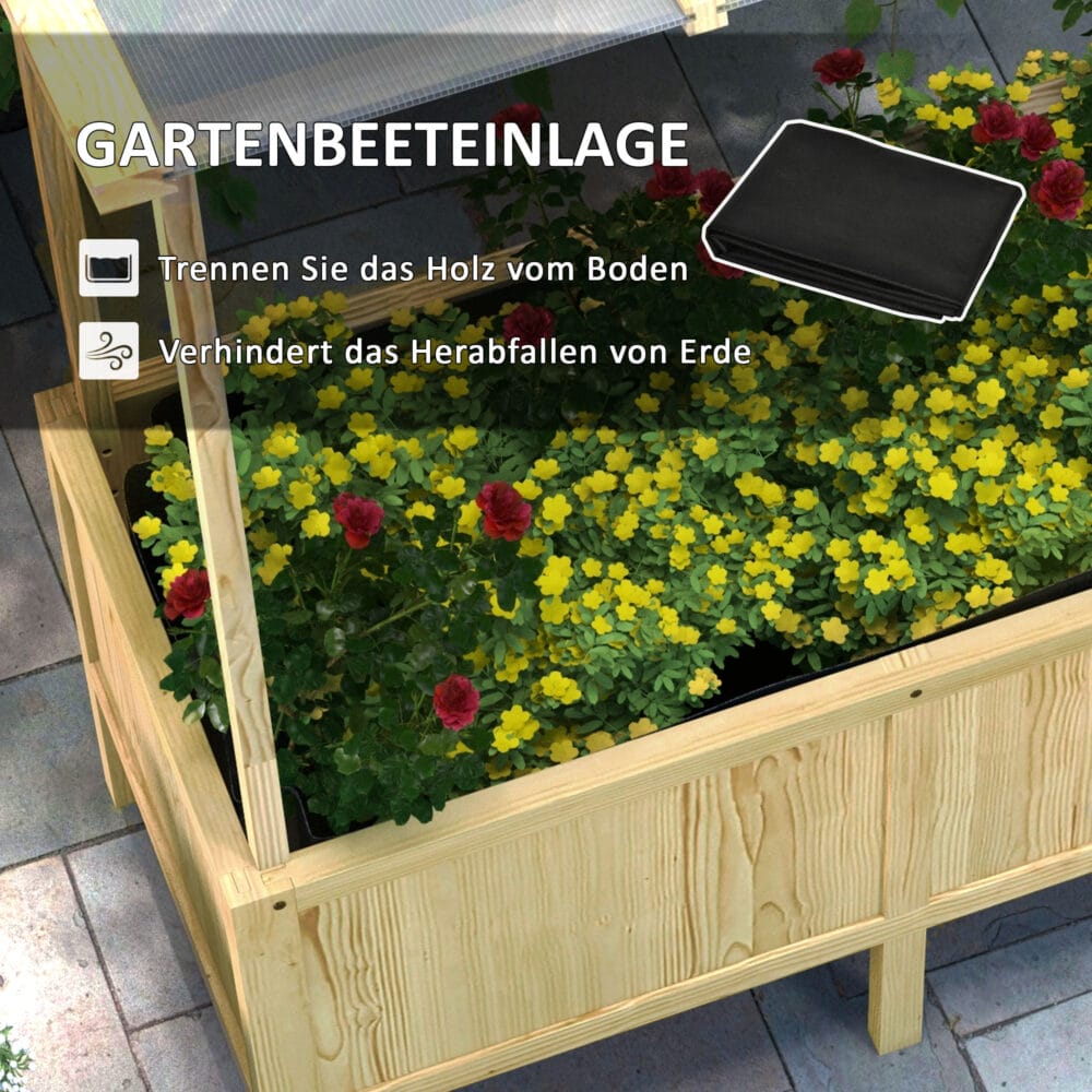 Hochbeet mit Deckel aus Holz für Terrasse oder Garten, 110x60x152 cm, Natur.