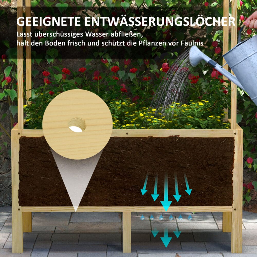 Hochbeet mit Deckel aus Holz für Terrasse oder Garten, 110x60x152 cm, Natur.