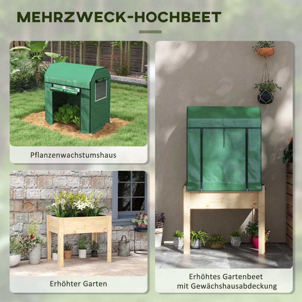 Hochbeet mit integriertem Gewächshaus, 86x60x165 cm, Farbe Natur/Grün.