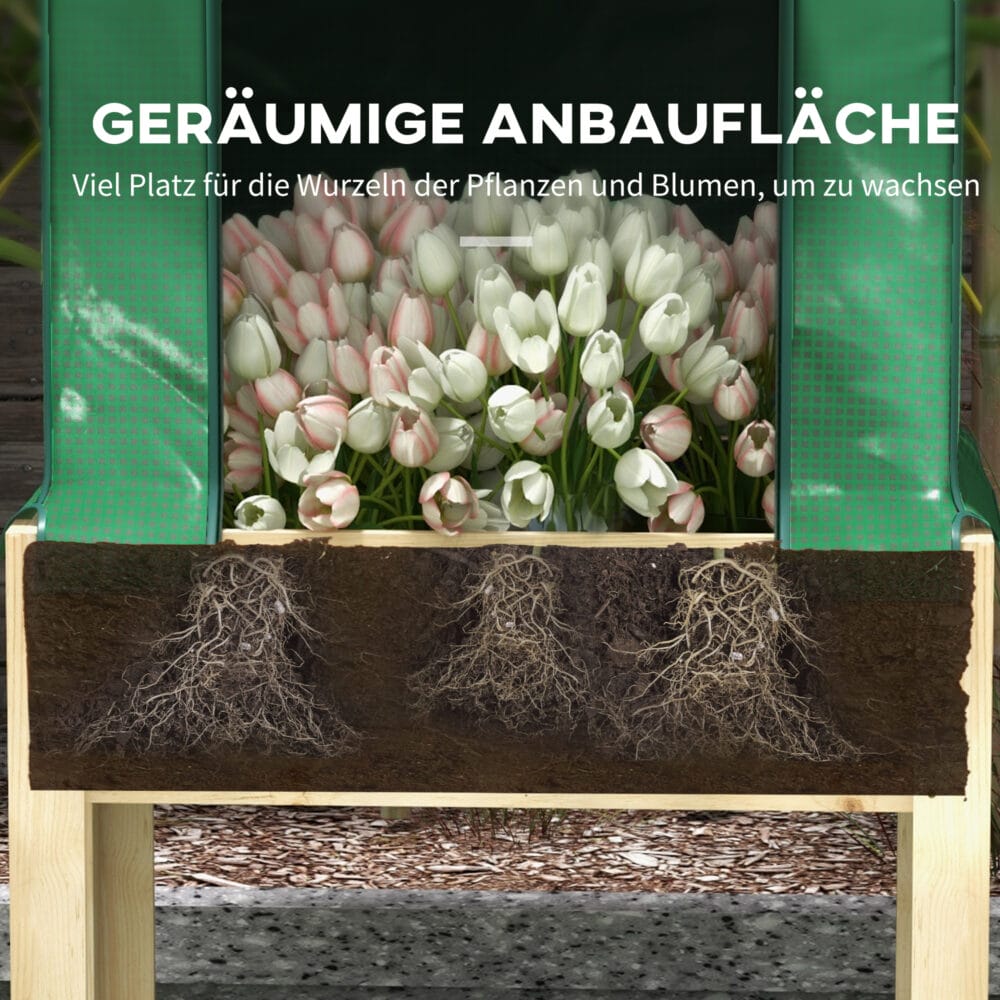 Hochbeet mit integriertem Gewächshaus, 86x60x165 cm, Farbe Natur/Grün.
