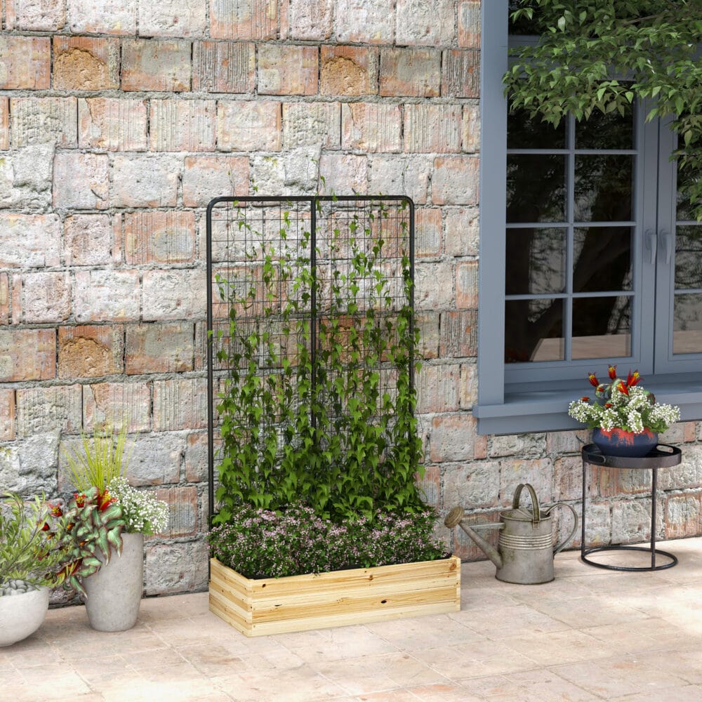 Hochbeet mit Rankhilfe für Garten & Balkon, 80x38x145 cm, Naturholz.