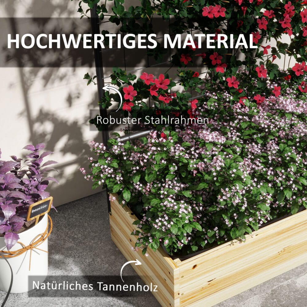Hochbeet mit Rankhilfe für Garten & Balkon, 80x38x145 cm, Naturholz.