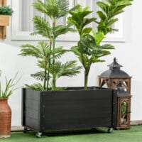 Hochbeet mit Rollen aus Massivholz für Garten, Farbe Schwarz.