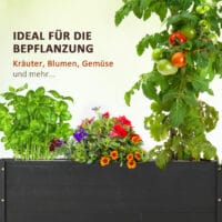 Hochbeet mit Rollen aus Massivholz für Garten, Farbe Schwarz.