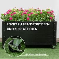 Hochbeet mit Rollen aus Massivholz für Garten, Farbe Schwarz.