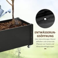 Hochbeet mit Rollen aus Massivholz für Garten, Farbe Schwarz.