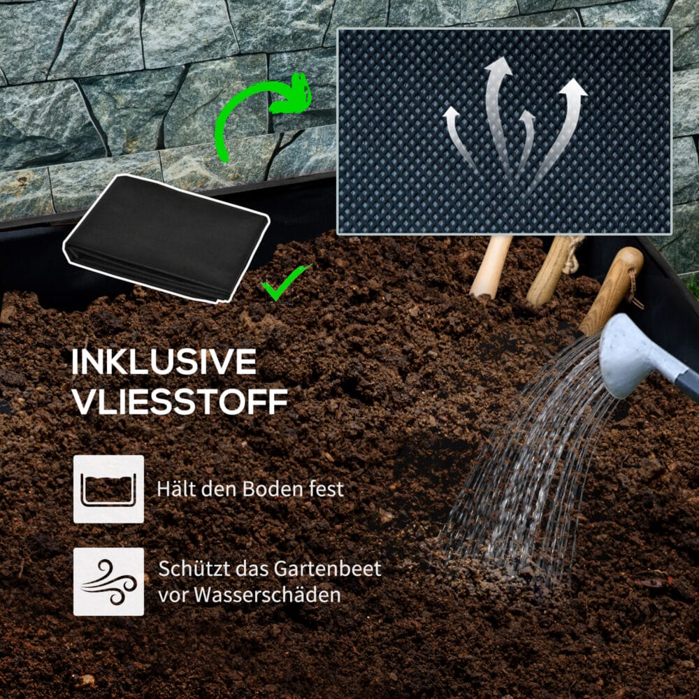 Hochbeet mit Rollen aus Massivholz für Garten, Farbe Schwarz.