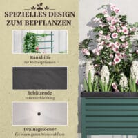 Hochbeet mit Rollen und Rankgitter aus verzinktem Stahl, Farbe Grün.
