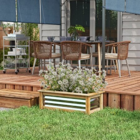 Hochbeet wetterfest, 90x45x30 cm, mit Holz-Metallrahmen, Farbe Natur.