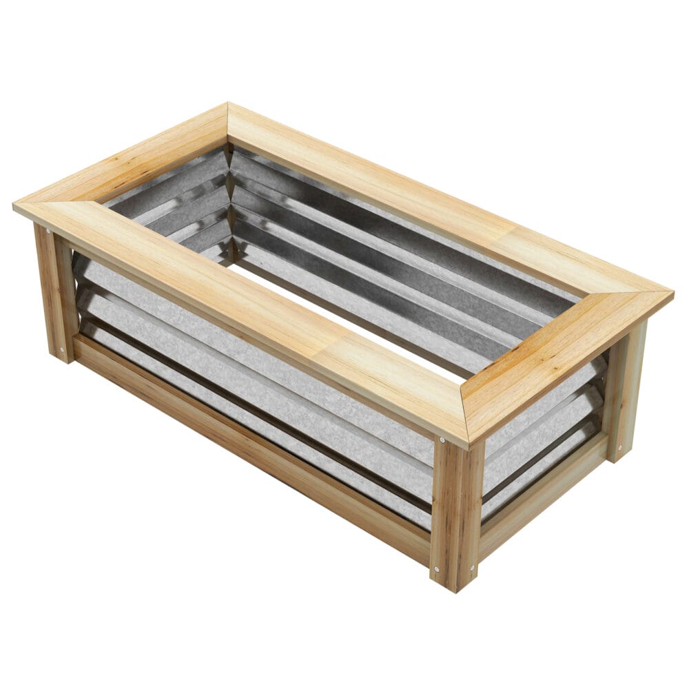Hochbeet wetterfest, 90x45x30 cm, mit Holz-Metallrahmen, Farbe Natur.