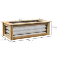 Hochbeet wetterfest, 90x45x30 cm, mit Holz-Metallrahmen, Farbe Natur.