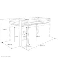 Hochbett Kinderbett 90x200cm aus Holz Grau