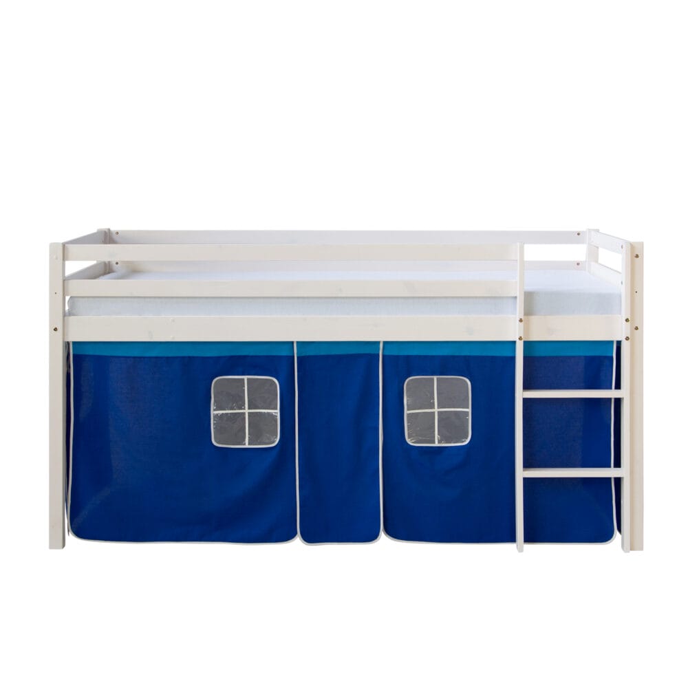 Hochbett Kinderbett 90x200cm aus Holz Weiss-Blau