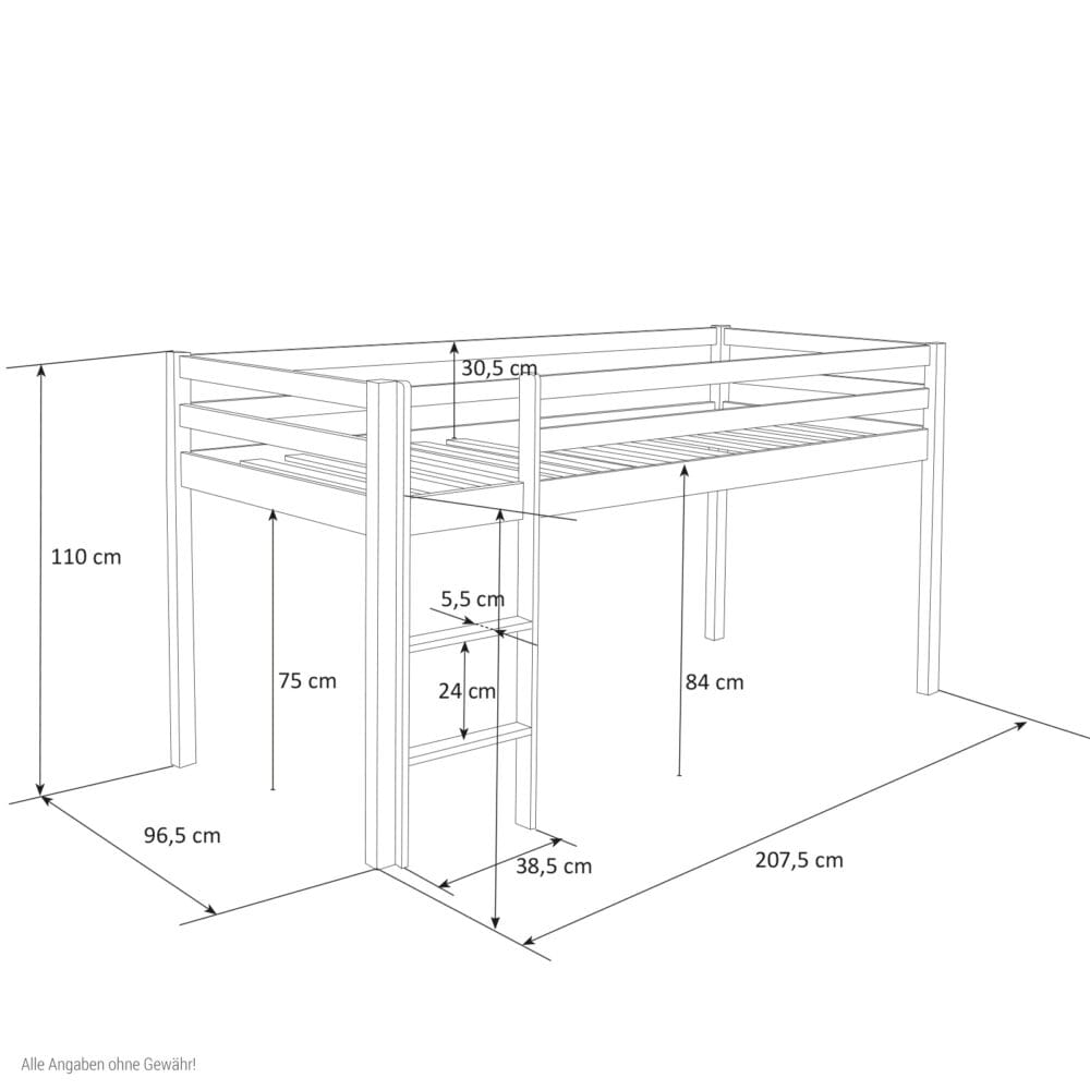 Hochbett Kinderbett 90x200cm aus Holz Weiss-Blau